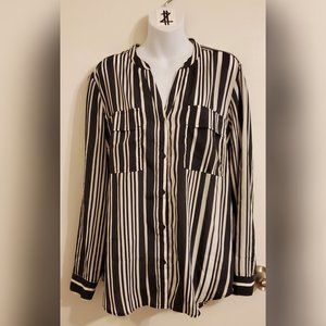 Jones New York XL Black Stripe Blouse NWT